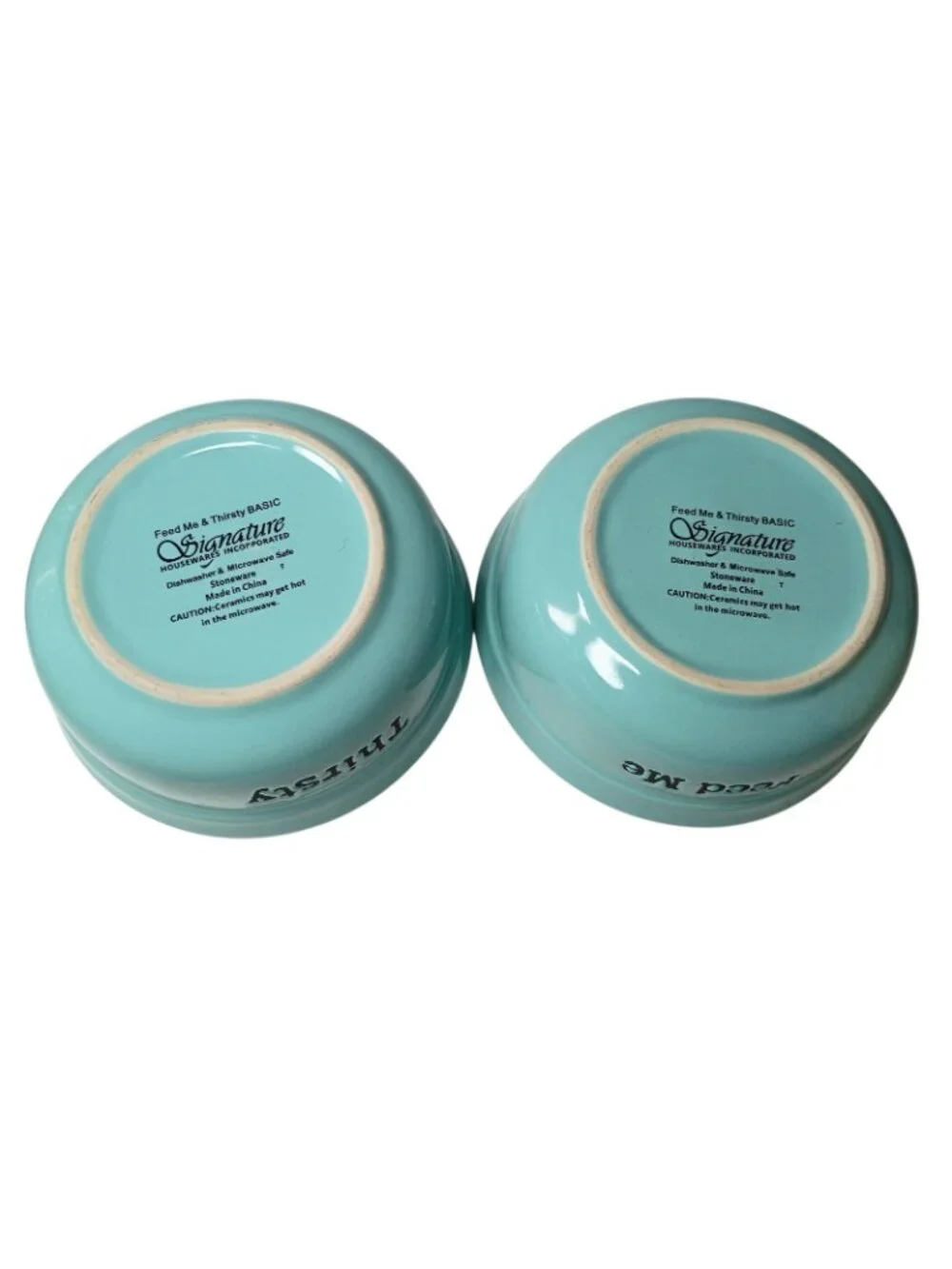 Signature Housewares Stoneware Pet Bowls Cat Dog Spell Out Aqua Paw Print